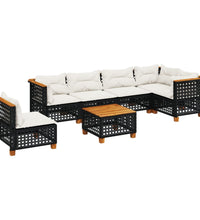 7-tlg. Garten-Sofagarnitur mit Kissen Schwarz Poly Rattan