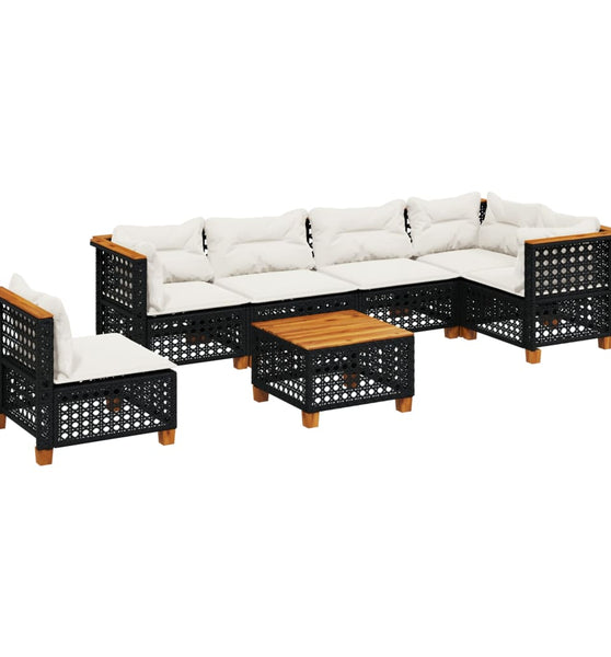7-tlg. Garten-Sofagarnitur mit Kissen Schwarz Poly Rattan