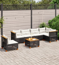 7-tlg. Garten-Sofagarnitur mit Kissen Schwarz Poly Rattan