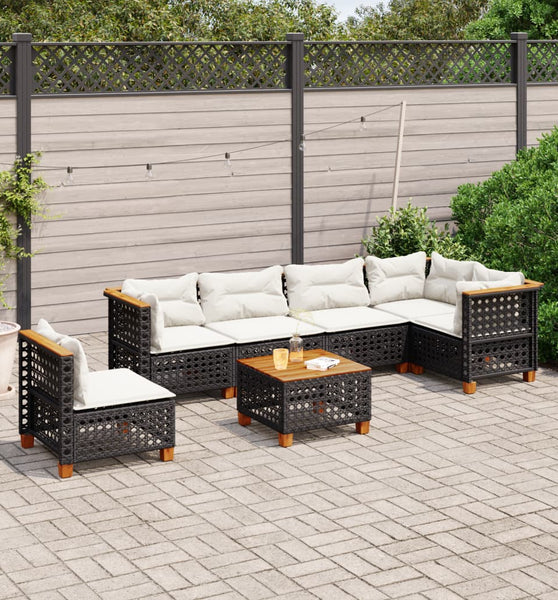 7-tlg. Garten-Sofagarnitur mit Kissen Schwarz Poly Rattan
