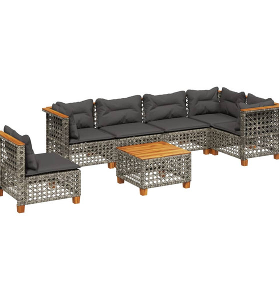 7-tlg. Garten-Sofagarnitur mit Kissen Grau Poly Rattan