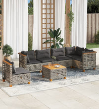 7-tlg. Garten-Sofagarnitur mit Kissen Grau Poly Rattan