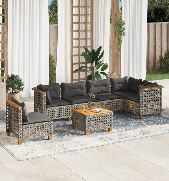 7-tlg. Garten-Sofagarnitur mit Kissen Grau Poly Rattan
