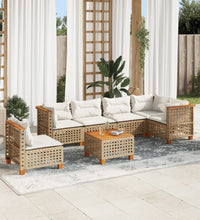 7-tlg. Garten-Sofagarnitur mit Kissen Beige Poly Rattan