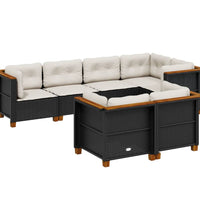 7-tlg. Garten-Sofagarnitur mit Kissen Schwarz Poly Rattan
