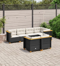 7-tlg. Garten-Sofagarnitur mit Kissen Schwarz Poly Rattan
