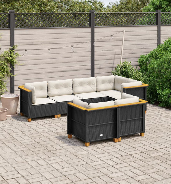 7-tlg. Garten-Sofagarnitur mit Kissen Schwarz Poly Rattan
