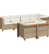 7-tlg. Garten-Sofagarnitur mit Kissen Beige Poly Rattan