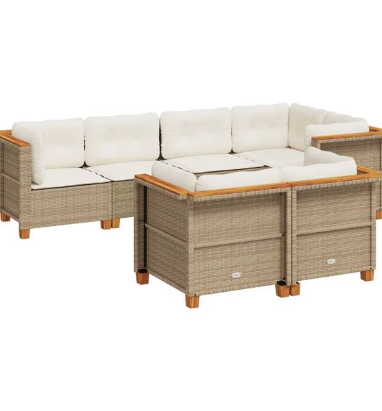 7-tlg. Garten-Sofagarnitur mit Kissen Beige Poly Rattan