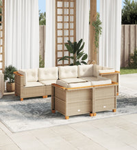7-tlg. Garten-Sofagarnitur mit Kissen Beige Poly Rattan