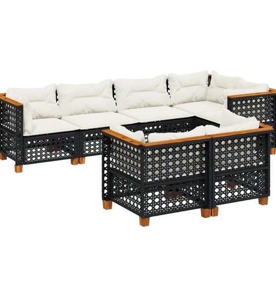 7-tlg. Garten-Sofagarnitur mit Kissen Schwarz Poly Rattan