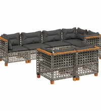 7-tlg. Garten-Sofagarnitur mit Kissen Grau Poly Rattan