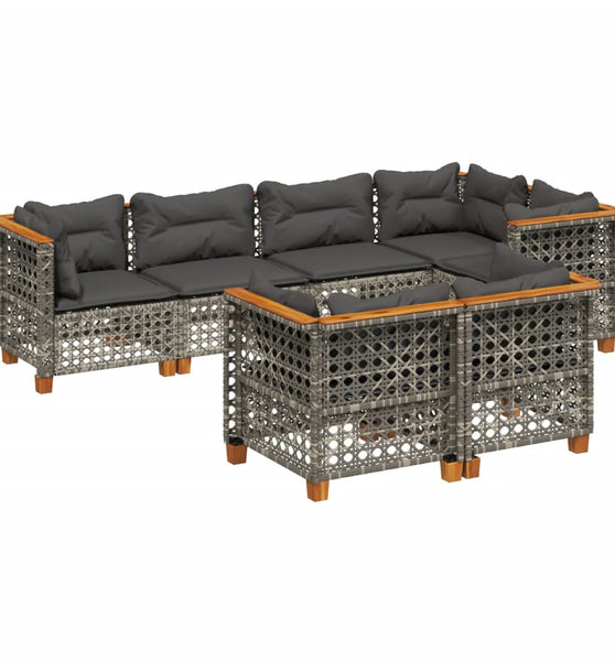 7-tlg. Garten-Sofagarnitur mit Kissen Grau Poly Rattan