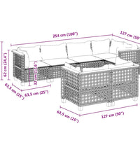 7-tlg. Garten-Sofagarnitur mit Kissen Grau Poly Rattan