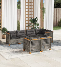 7-tlg. Garten-Sofagarnitur mit Kissen Grau Poly Rattan
