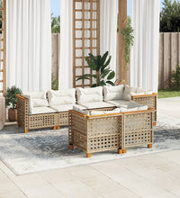 7-tlg. Garten-Sofagarnitur mit Kissen Beige Poly Rattan