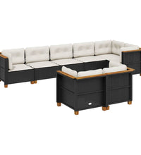 8-tlg. Garten-Sofagarnitur mit Kissen Schwarz Poly Rattan