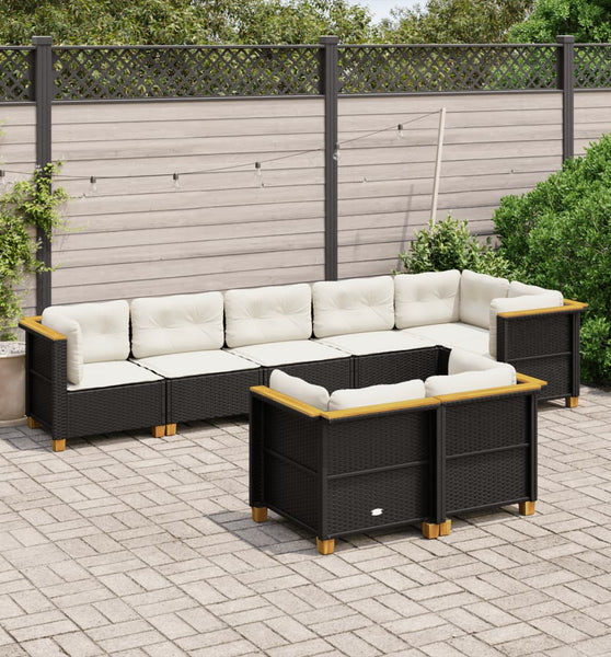 8-tlg. Garten-Sofagarnitur mit Kissen Schwarz Poly Rattan