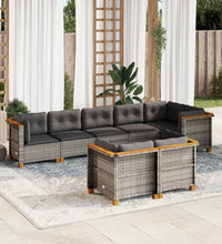 8-tlg. Garten-Sofagarnitur mit Kissen Grau Poly Rattan