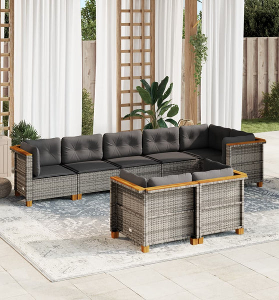 8-tlg. Garten-Sofagarnitur mit Kissen Grau Poly Rattan