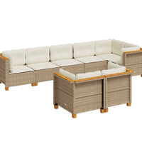 8-tlg. Garten-Sofagarnitur mit Kissen Beige Poly Rattan