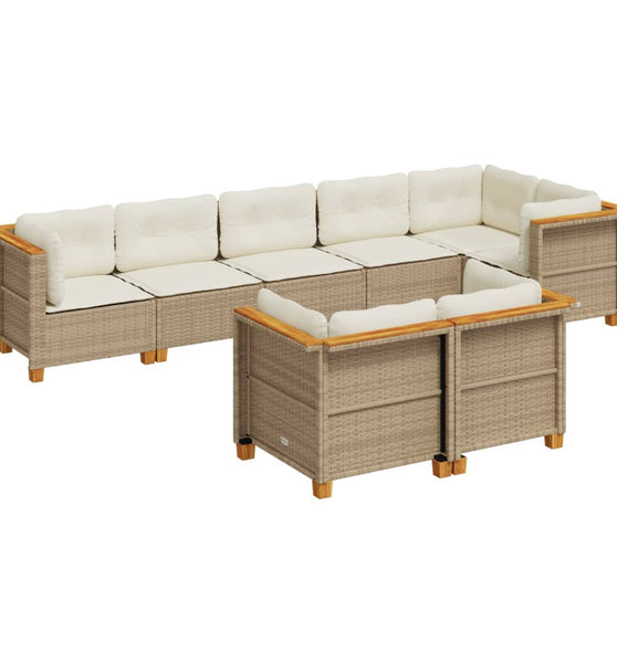 8-tlg. Garten-Sofagarnitur mit Kissen Beige Poly Rattan