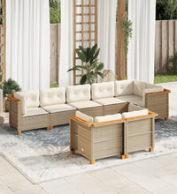 8-tlg. Garten-Sofagarnitur mit Kissen Beige Poly Rattan