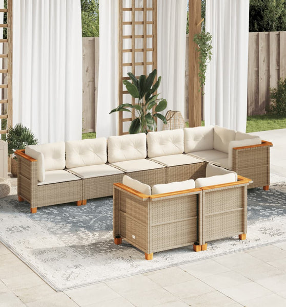 8-tlg. Garten-Sofagarnitur mit Kissen Beige Poly Rattan