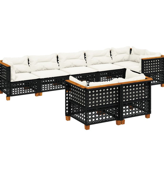8-tlg. Garten-Sofagarnitur mit Kissen Schwarz Poly Rattan