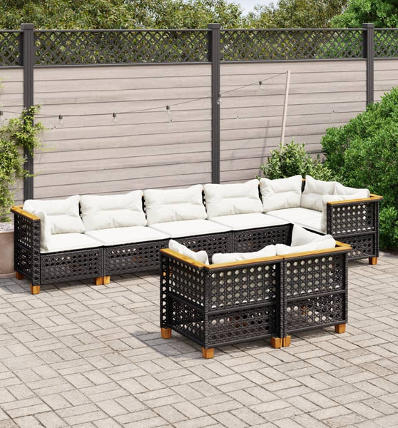 8-tlg. Garten-Sofagarnitur mit Kissen Schwarz Poly Rattan