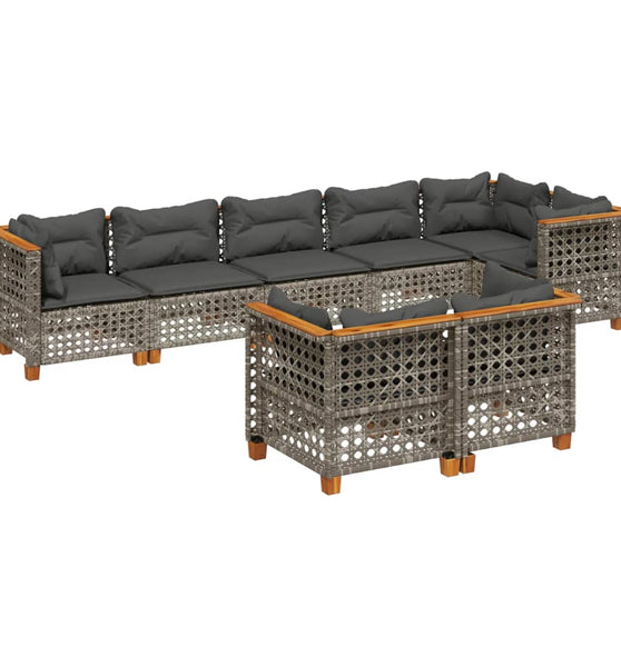 8-tlg. Garten-Sofagarnitur mit Kissen Grau Poly Rattan