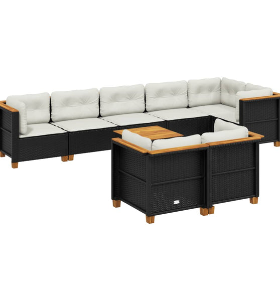 9-tlg. Garten-Sofagarnitur mit Kissen Schwarz Poly Rattan