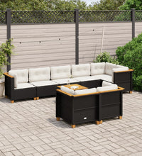 9-tlg. Garten-Sofagarnitur mit Kissen Schwarz Poly Rattan