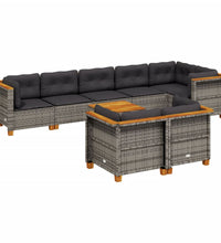 9-tlg. Garten-Sofagarnitur mit Kissen Grau Poly Rattan
