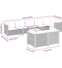 9-tlg. Garten-Sofagarnitur mit Kissen Grau Poly Rattan