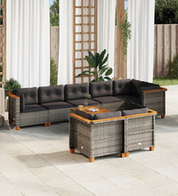 9-tlg. Garten-Sofagarnitur mit Kissen Grau Poly Rattan