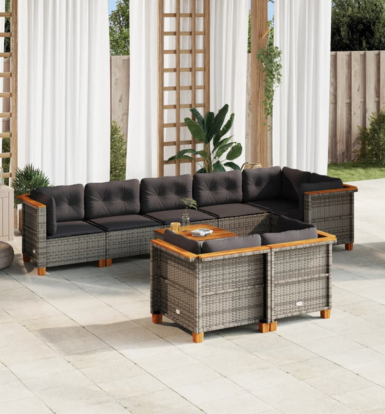 9-tlg. Garten-Sofagarnitur mit Kissen Grau Poly Rattan