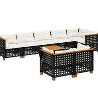 9-tlg. Garten-Sofagarnitur mit Kissen Schwarz Poly Rattan