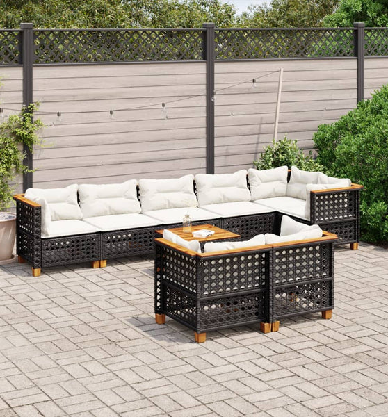 9-tlg. Garten-Sofagarnitur mit Kissen Schwarz Poly Rattan