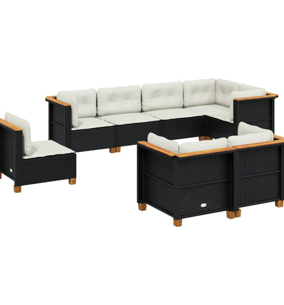 8-tlg. Garten-Sofagarnitur mit Kissen Schwarz Poly Rattan