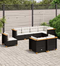 8-tlg. Garten-Sofagarnitur mit Kissen Schwarz Poly Rattan