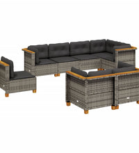 8-tlg. Garten-Sofagarnitur mit Kissen Grau Poly Rattan