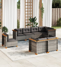 8-tlg. Garten-Sofagarnitur mit Kissen Grau Poly Rattan