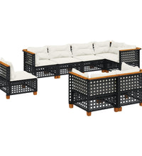 8-tlg. Garten-Sofagarnitur mit Kissen Schwarz Poly Rattan
