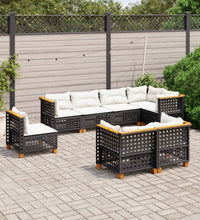8-tlg. Garten-Sofagarnitur mit Kissen Schwarz Poly Rattan