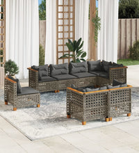 8-tlg. Garten-Sofagarnitur mit Kissen Grau Poly Rattan