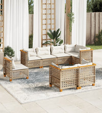 8-tlg. Garten-Sofagarnitur mit Kissen Beige Poly Rattan