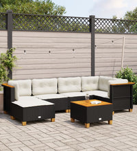 7-tlg. Garten-Sofagarnitur mit Kissen Schwarz Poly Rattan
