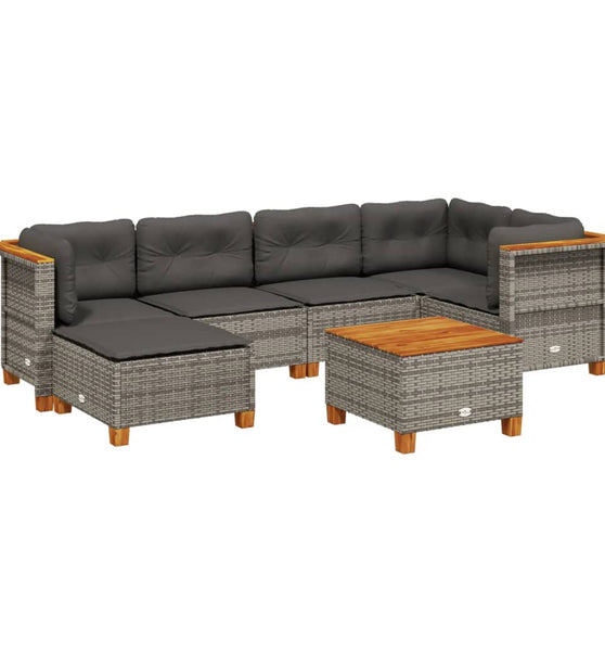 7-tlg. Garten-Sofagarnitur mit Kissen Grau Poly Rattan