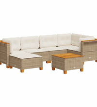 7-tlg. Garten-Sofagarnitur mit Kissen Beige Poly Rattan